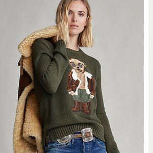 Polo Ralph Lauren Iconic Aviator Bear Knit Olive Sweater  M